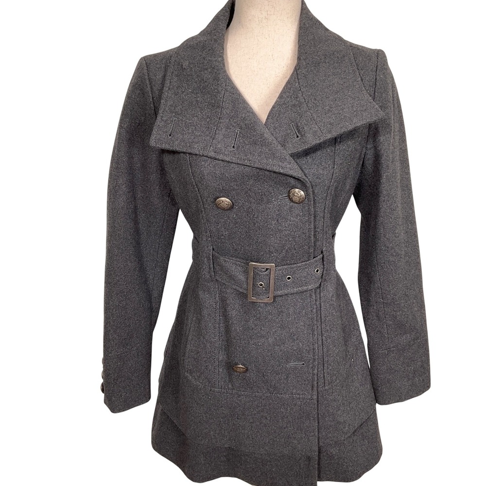 Marvin Richards‎ NY Coat Womens Small Gray Double Breasted Trench Military Wool